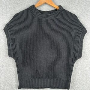 A New Day Sweater Vest Women‎ S Black Cotton Ribbed Knit Cap Sleeve Pullover